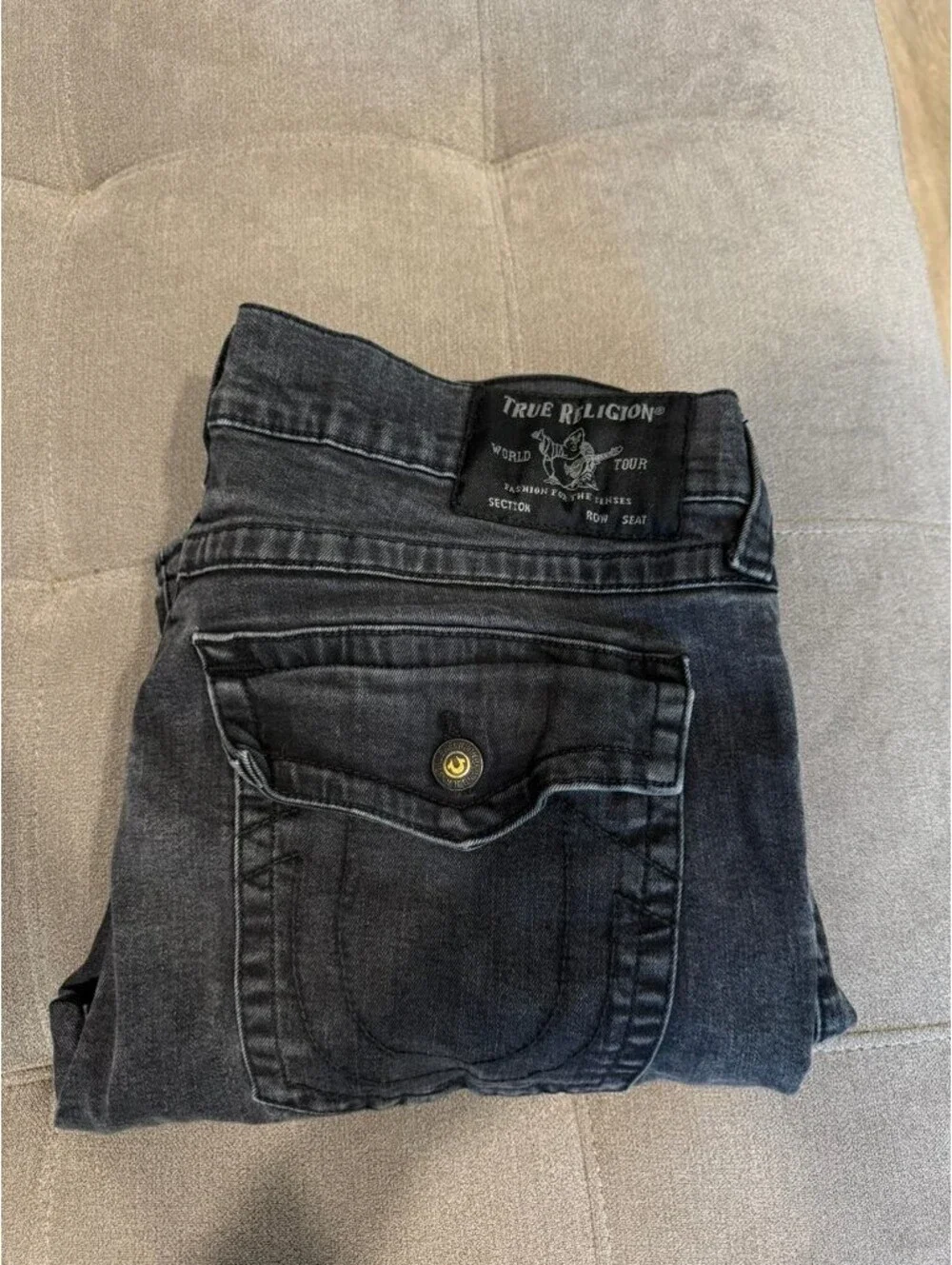 True Religion Ricky Relaxed Straight Jeans Black 40 Mens